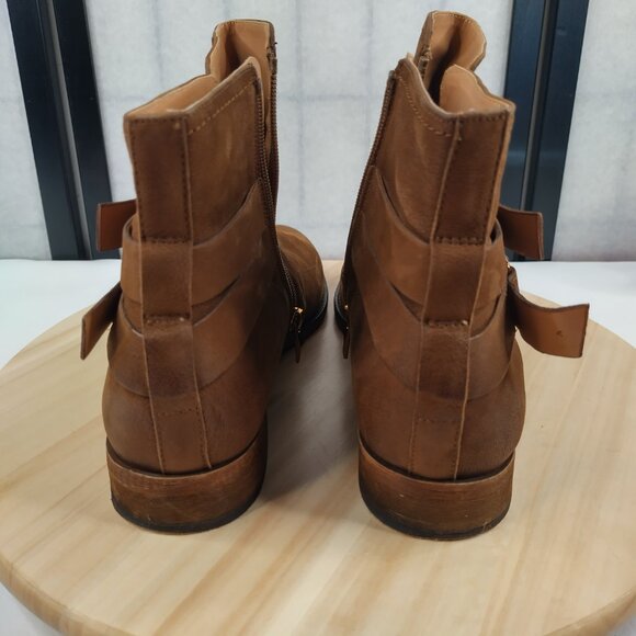 FRANCO SARTO KACEY Leather Strappy Ankle Boots Distressed Brown Women US 12M - Picture 4 of 13